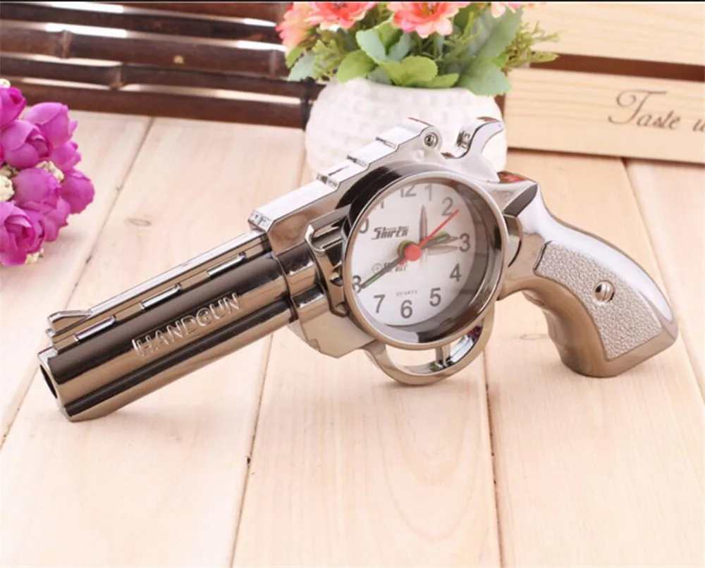 Новый 2018 Новинка пистолет форма будильник настольные прикроватные украшения
