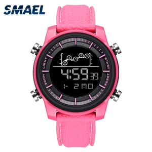 Женские цифровые спортивные часы SMAEL, водонепроницаемые наручные часы с секундомером, LED будильником, 1556, розовые, цифровые часы