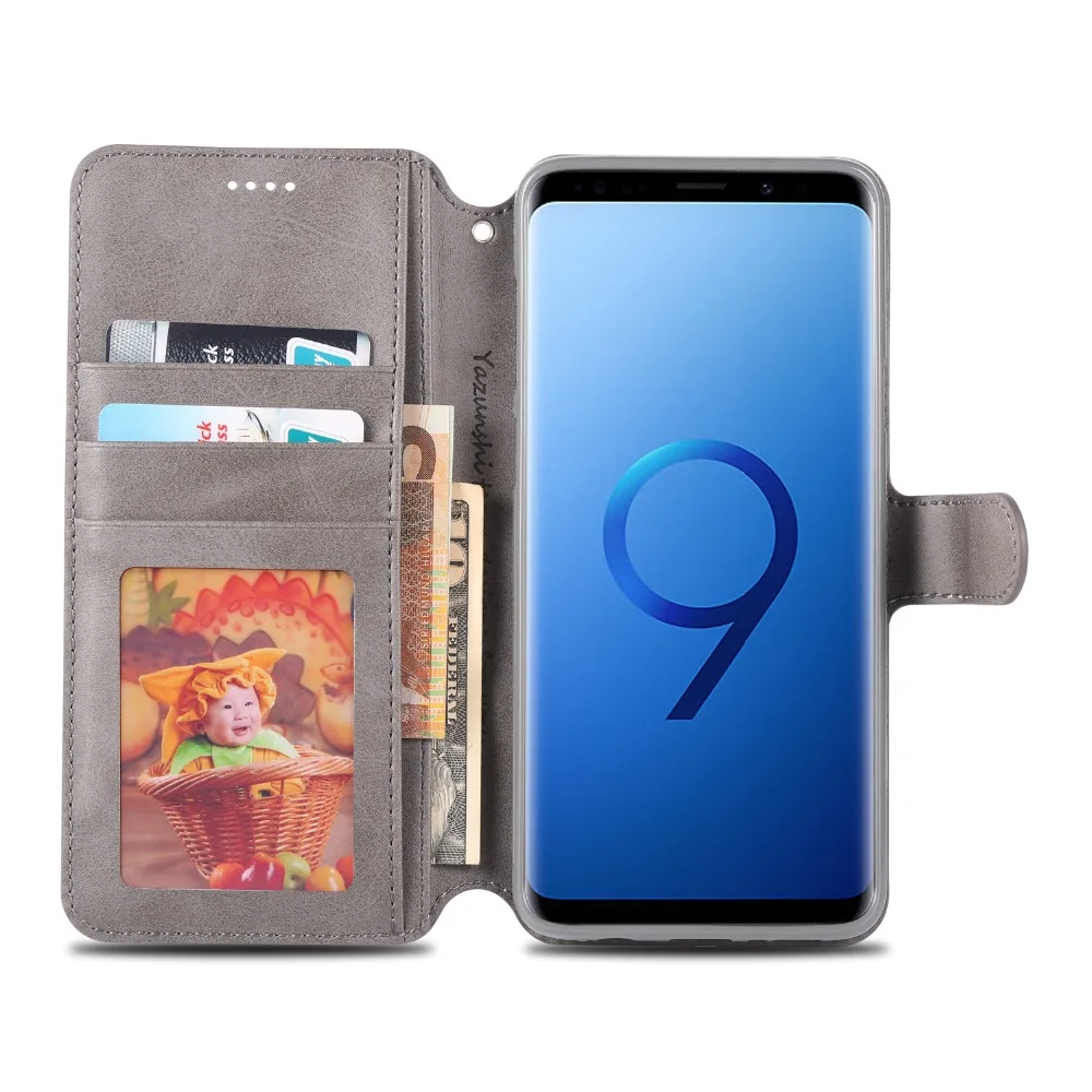 Винтажный чехол бумажник с откидной крышкой для Samsung Galaxy S9 Plus силиконовый кожаный
