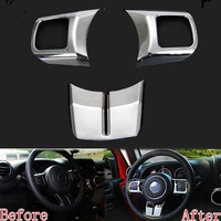 bbqfuka 3pcs chrome car interior steering wheel cover trim sticker fit for jeep patriot compass wrangler 11 2015 car accessory