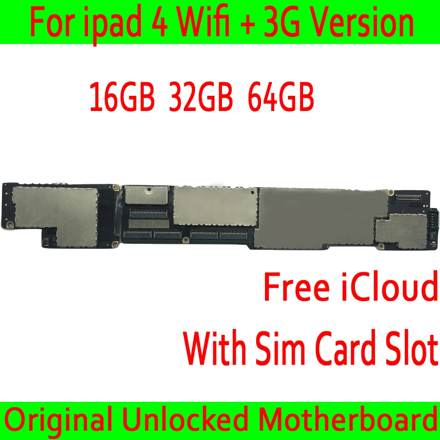 Материнская плата Wifi + 3G для iPad 4 со слотом Sim карты без iCloud материнская 100%