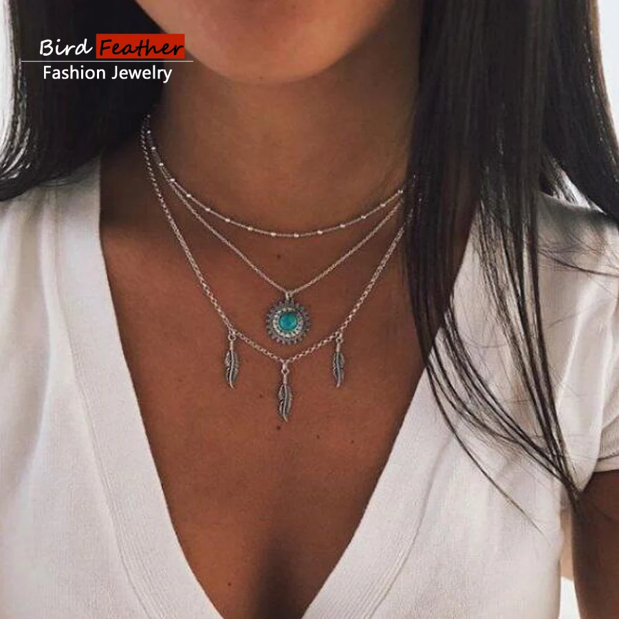 Silver color Choker Necklace for women feather crystal Pendant Chain Necklaces &amp Pendants Laces velvet chokers Fashion Jewelry |