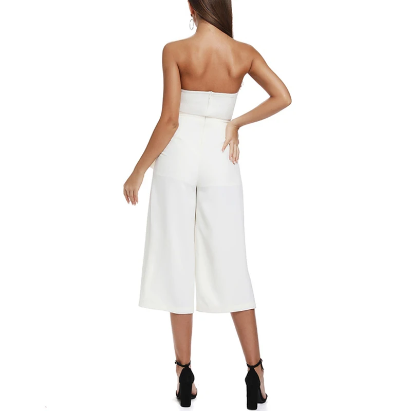 Max Spri 2019 New Women Fashion Office Lady Sexy Strapless Backless Ruffles Half Length Pant Party Club Bodycon Casual Jumpsuit | Женская