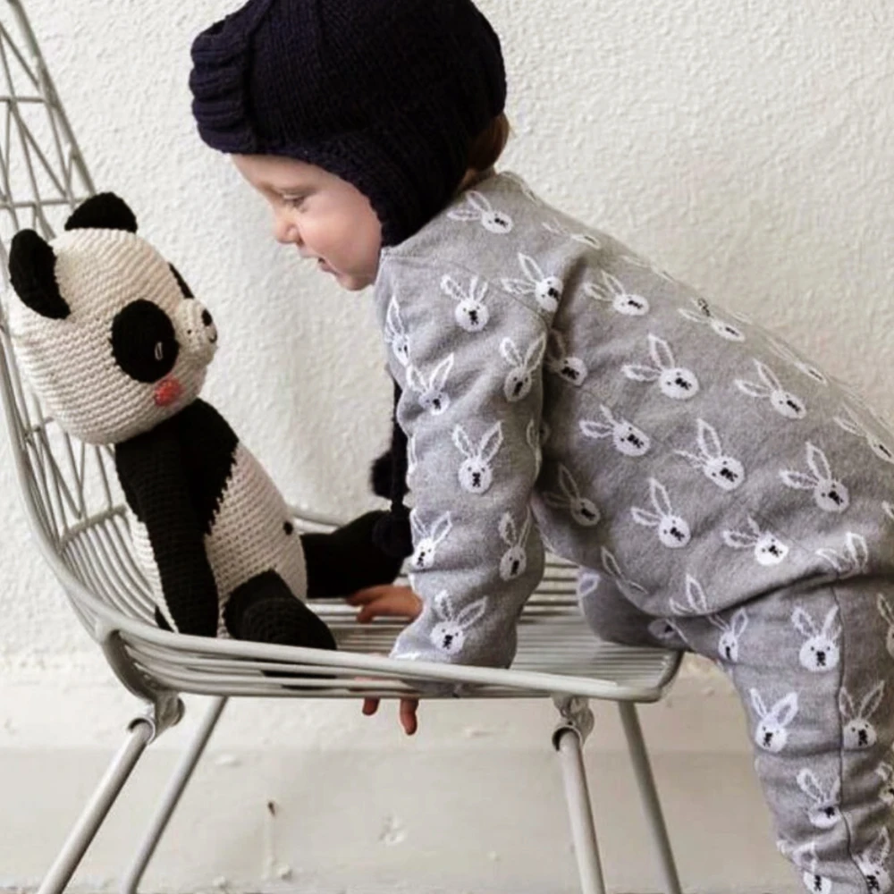 Детский цельный комбинезон с длинным рукавом Вязаный кроликом для новорожденных