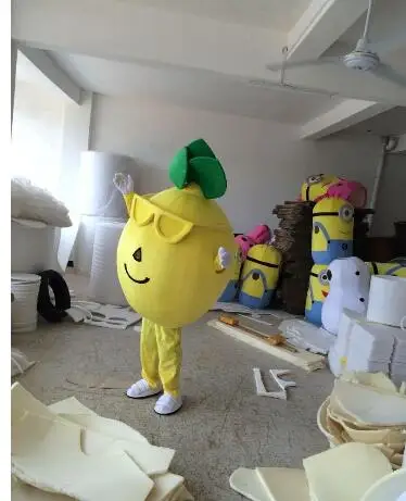Настоящие фотографии желтый лимонный талисман костюм для взрослых цитрон