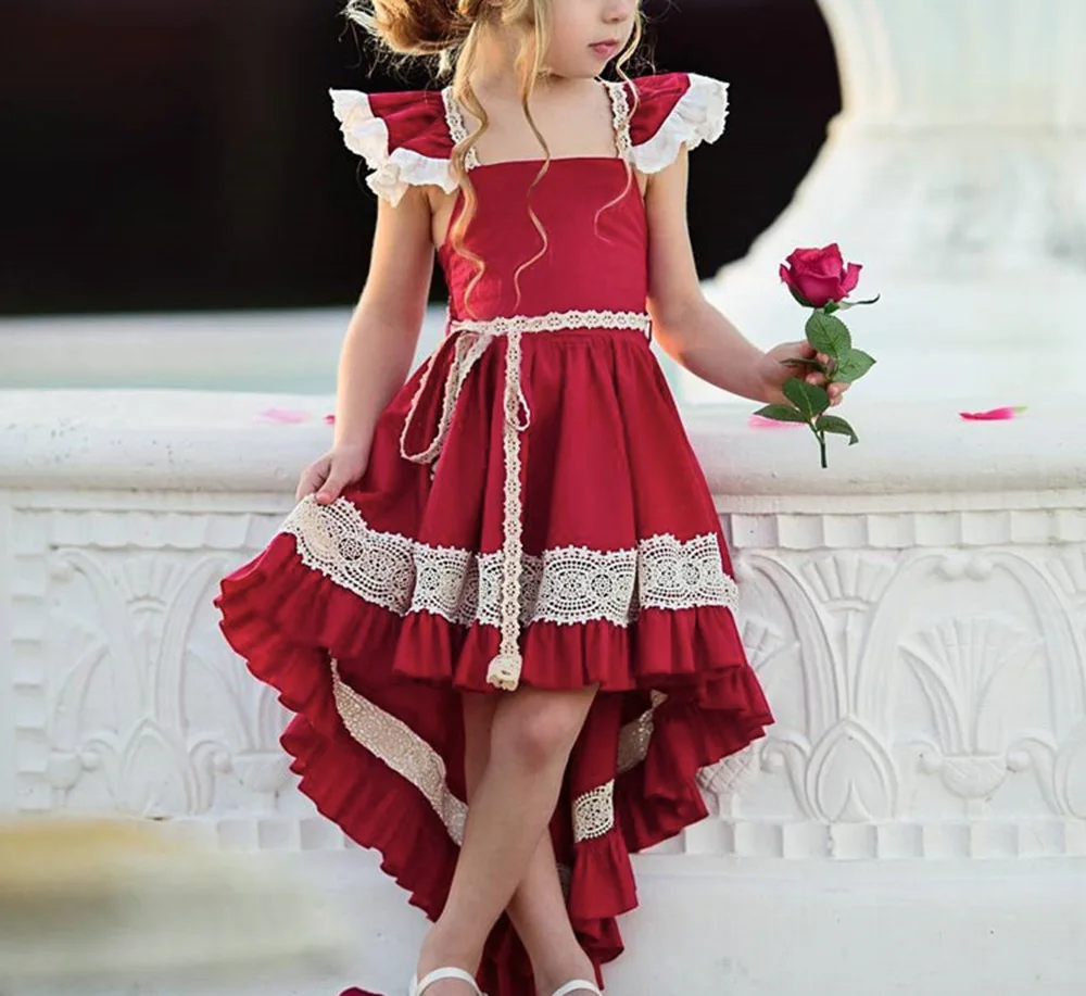 Летнее платье принцессы для девочек одежда маленьких детские кружевные платья