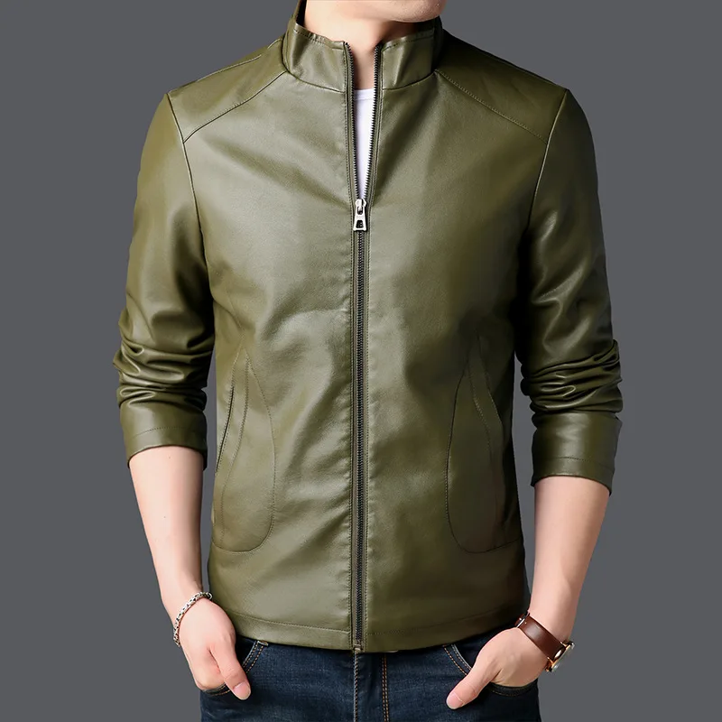Новинка Весна 2020 кожаная мужская приталенная красивая модная куртка деловая