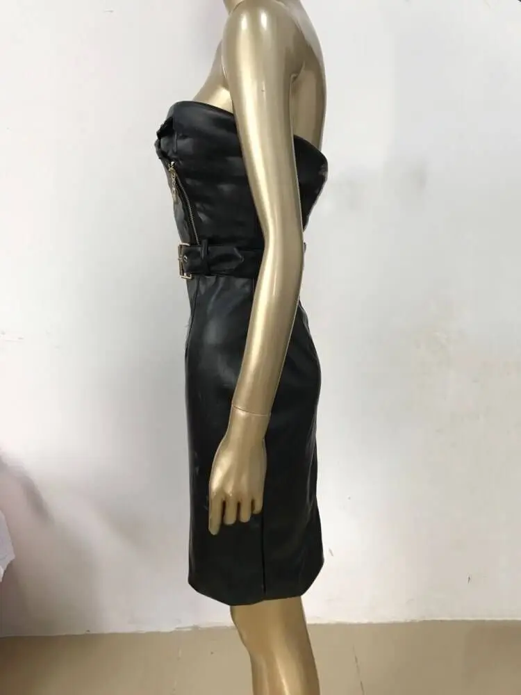 

Women Bandage Dress 2018 New Arrival Black Strapless PU Club Bodycon Dresses Sexy Sleeveless Celebrity Party Dress Vestidos