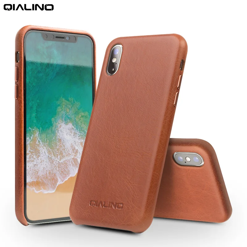 QIALINO, чехол для телефона из натуральной кожи, для Apple, для iPhone X, Роскошный деловой стиль, ультра тонкая задняя крышка для iPhone XS, для 5,8 дюймов - Цвет: Coffee