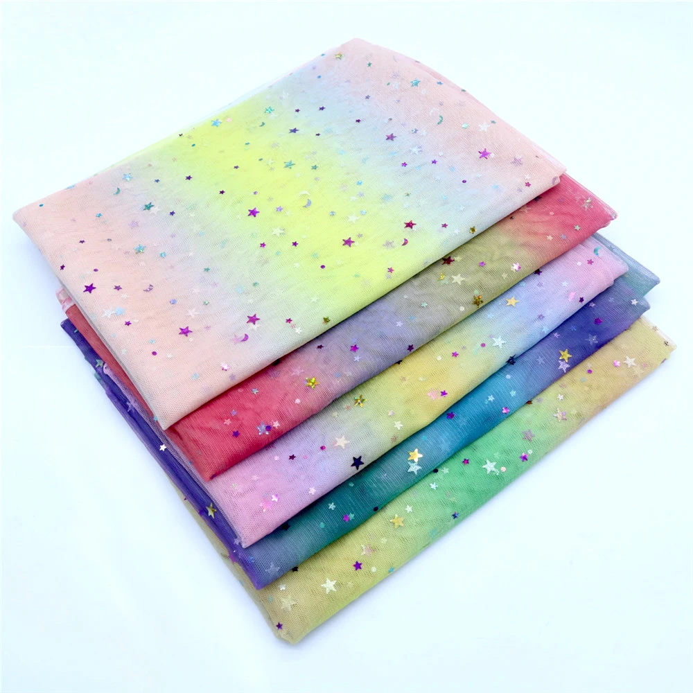 5m/lot 1.5m Width Rainbow Moon&star&love Heart Mesh Fabric Gauze Tulle Tissue Kids Tutu Dress Fabric DIY Sewing Accessories