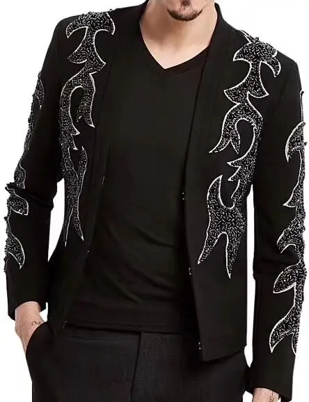 

100%real luxury mens black beading sewing fashion red carpet jacket club/stage performance/studio/Asia size/this is only jacket