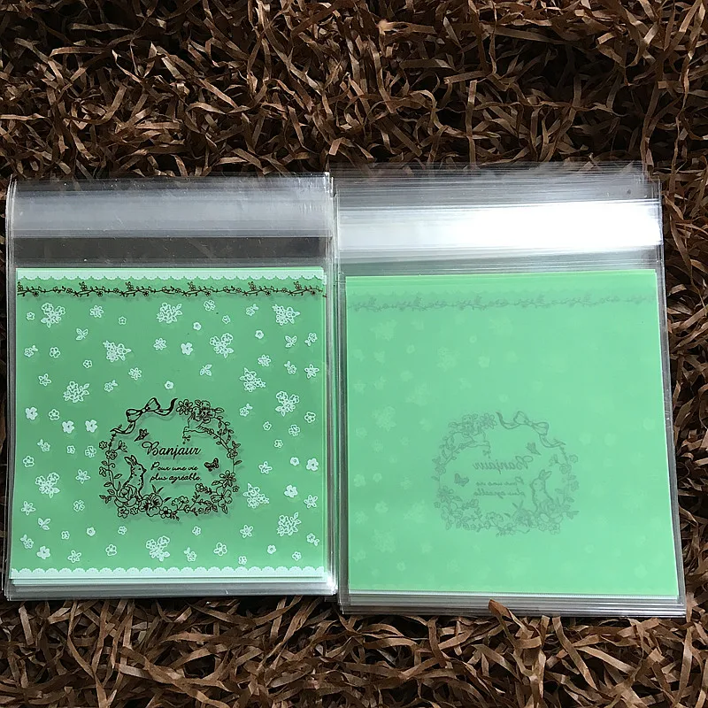 100 шт./лот зеленый Сельский кролик упаковочный пакет для печенья прозрачная
