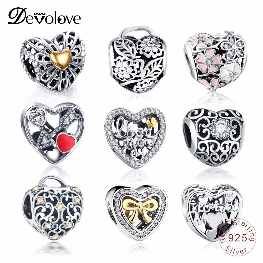 Дропшиппинг DEVOLOVE 925 пробы серебро аксессуары в форме сердца бусинами Fit