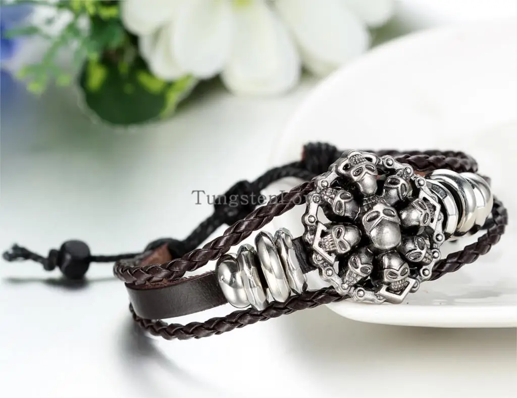 2020 винтажный плетеный браслет с подвесками браслеты в стиле панк череп скелет