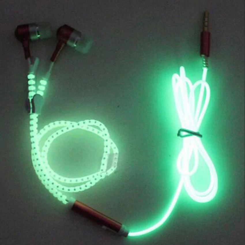 Zerosky светящиеся металлические наушники на молнии в темноте для Iphone Samsung Xiaomi MP3 с