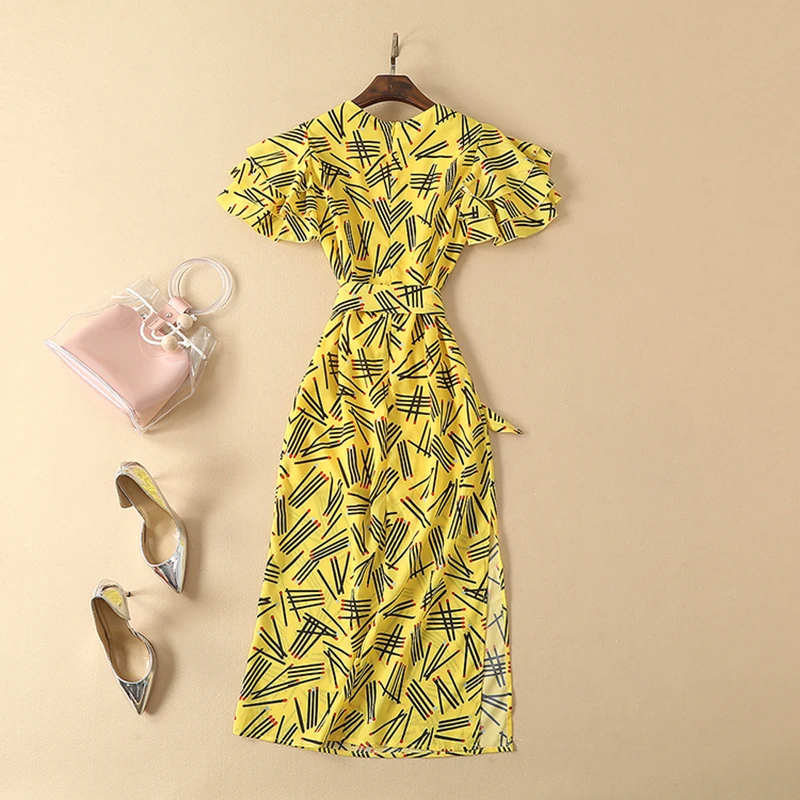 HIGH QUALITY Newest Fashion 2020 Designer Runway Dress Women's Butterfly Sleeve Mid-calf | Женская одежда