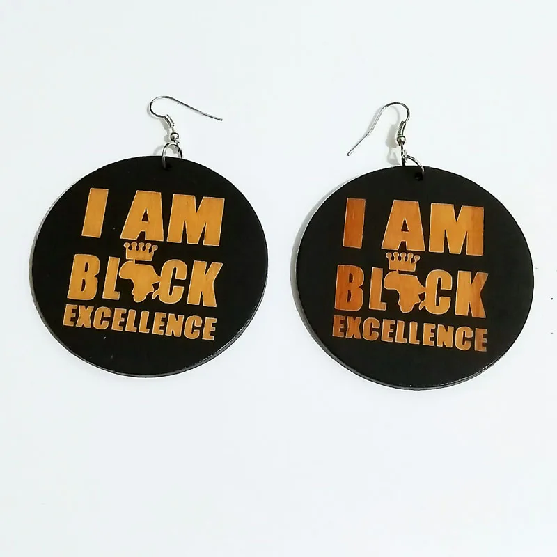 WHOMEWHo 60 см африканские деревянные серьги с надписью I AM BLACK EXCELLENCE винтажные
