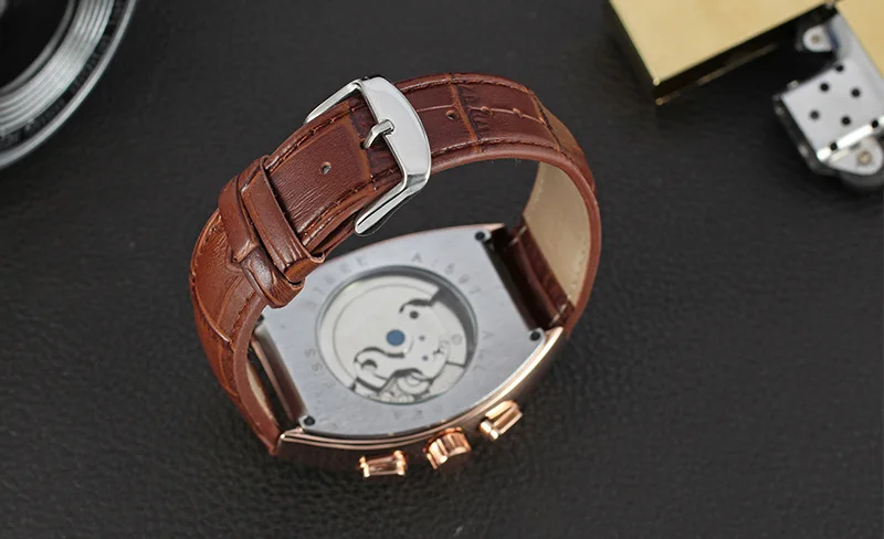 FORSINING мужские наручные часы Ретро Винтаж Tonneau розовое золото чехол турбийон Дата