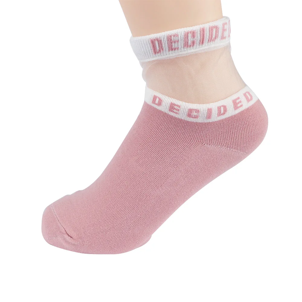 pink 1 пара, женские носки, летние, весенние, для девочек, дышащие, с буквенным принтом, шелковые носки, забавные, повседневные, женские, модные носки - Цвет: pink
