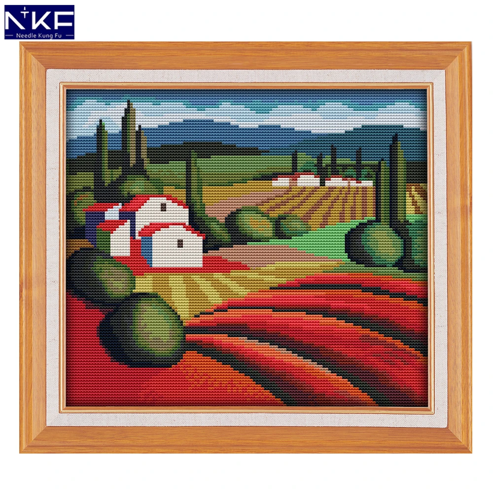 

NKF The Fall of The Countryside Stamped Cross Stitch DIY Kits Needlework Embroidery Set Chinese Cross Stitch for Home Decor