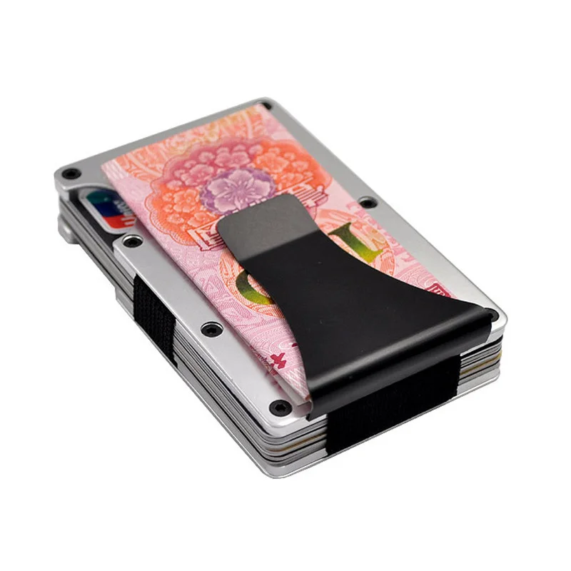 silvery Тонкий RFID Блокировка Металл Кредитная карта от Mini ID владельца цвет: черный, Синий Розовый Золотой углеродного волокна Алюминий Для женщин Для мужчин кошелек зажим для денег M11 - Цвет: silvery