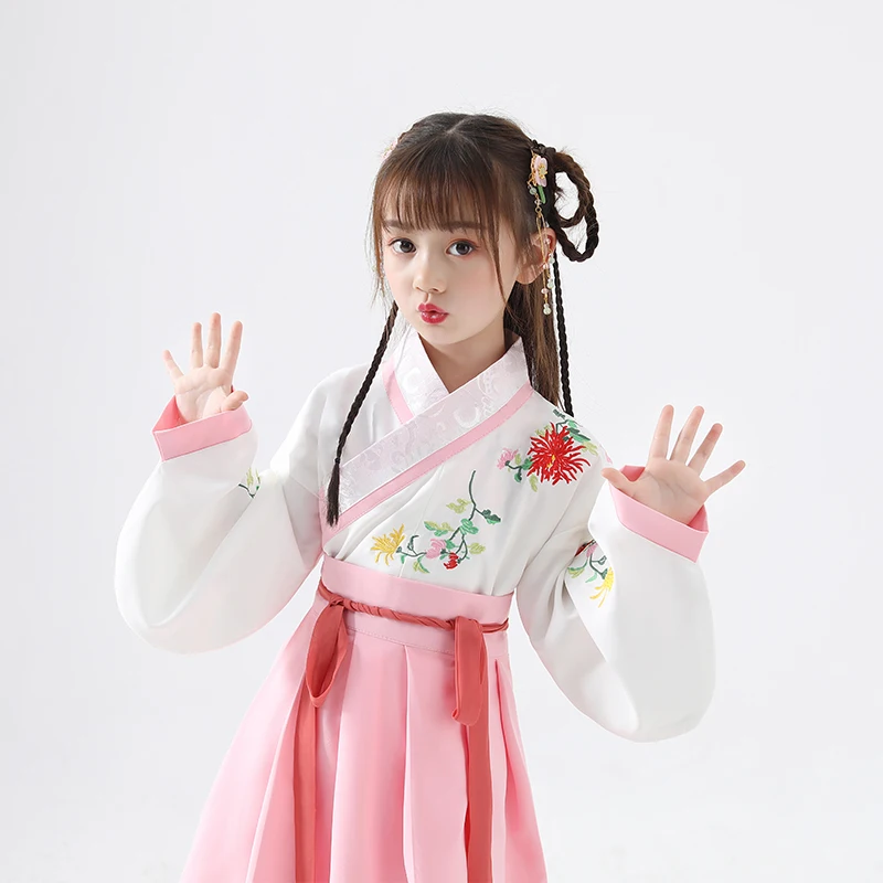 Костюм Hanfu в китайском стиле, сказочное платье, китайские древние традиционные детские костюмы, китайский народный танец, наряд для выступлений, DQL780
