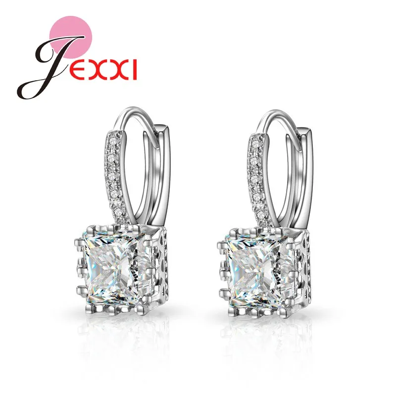 

New Arrival Hoop Earrings For Women Big Square CZ Rhinestone Stone Bride Wedding Ear Accessories