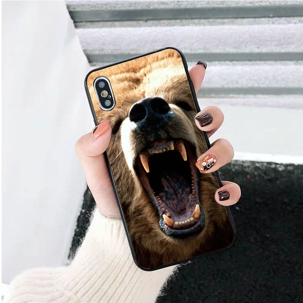Силиконовый чехол с изображением российского чёрного медведя для iPhone 5 5S 6 6S Plus 7 8