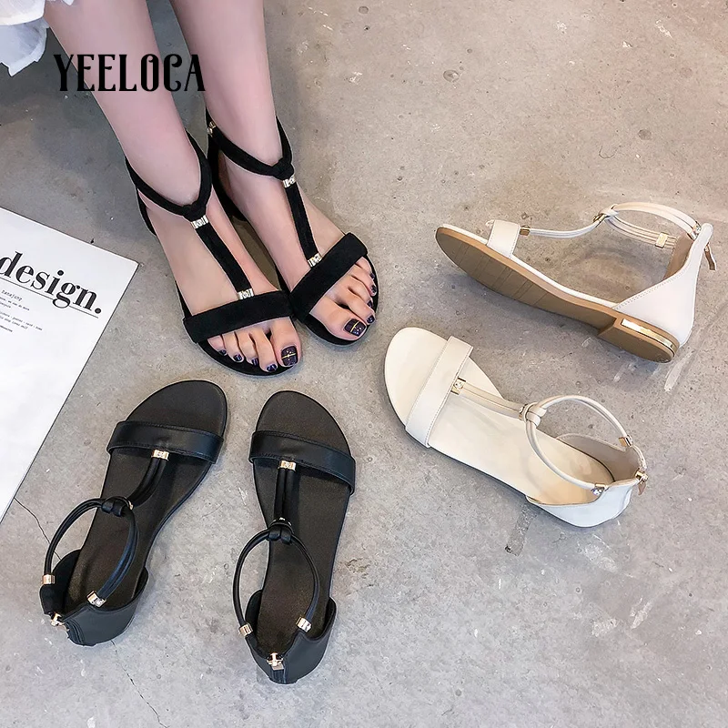 Сандалии YEELOCA женские на плоской подошве модные пляжные кожаные Босоножки с