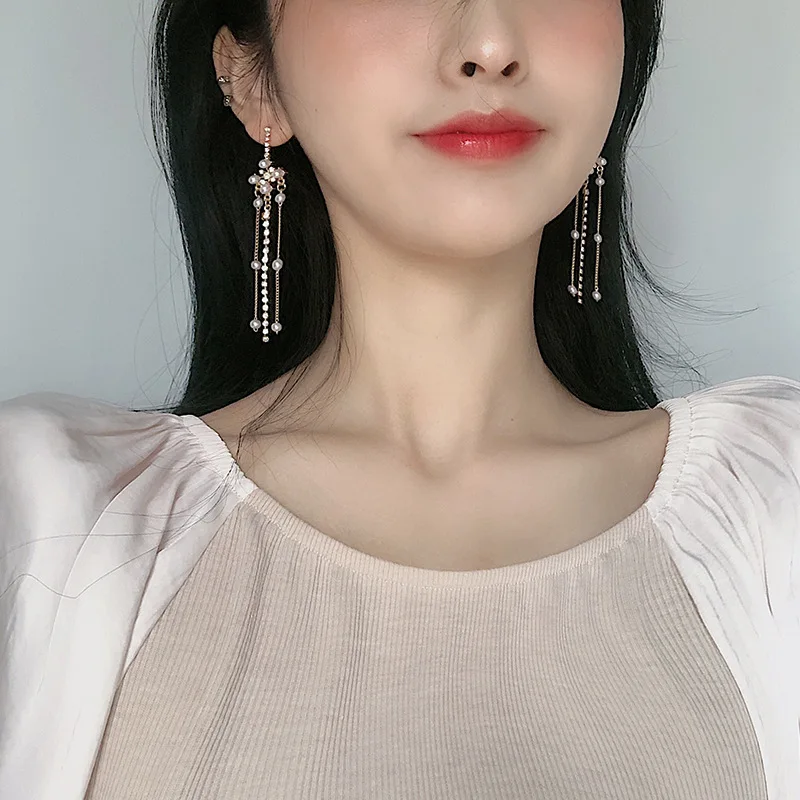 2019 новые модные длинные жемчужные серьги-кисточки темперамент Женский не