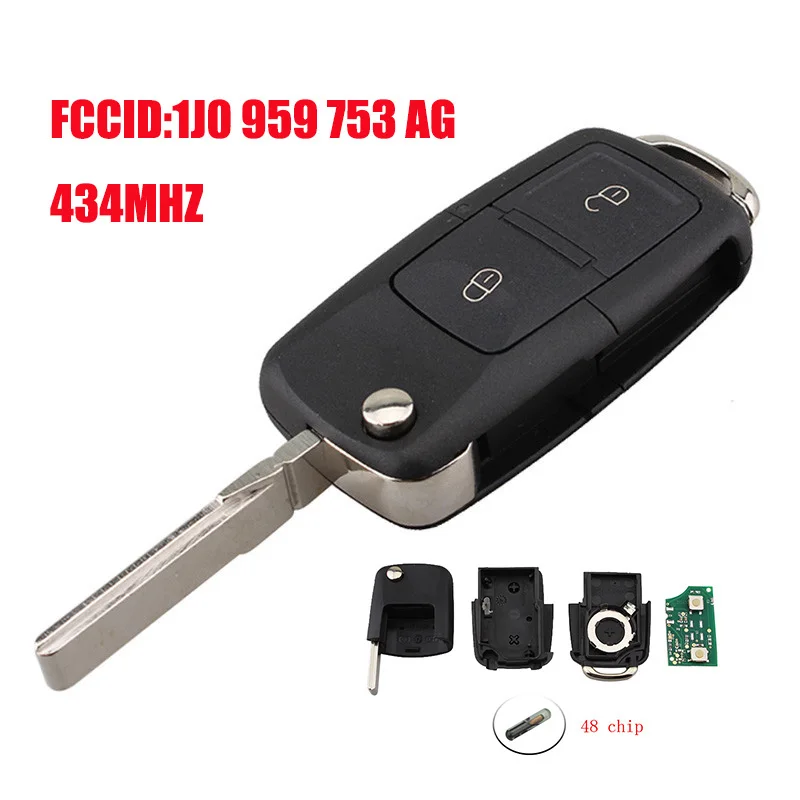 434 МГц 2 кнопки флип Автомобильный Дистанционный ключ подходит для сиденья 1J0959753AG