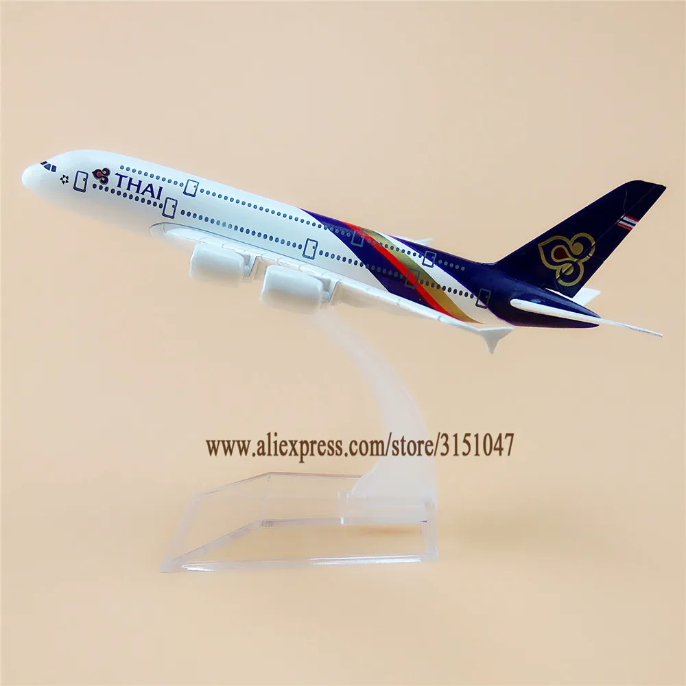 16 см сплав металла Air Thai A380 Airlines Airbus 380 Airways модель самолета Модель W подставка