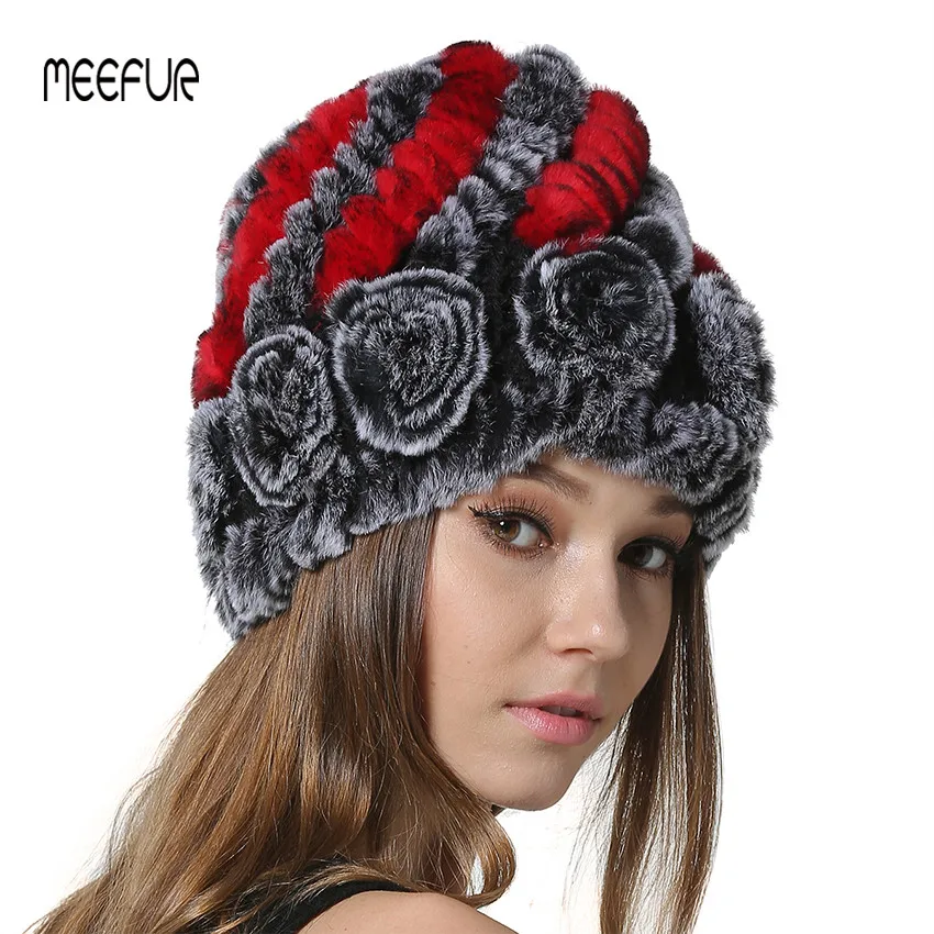 Новинка 2018 женские шапки из натурального меха кролика Рекс вязаные меховые