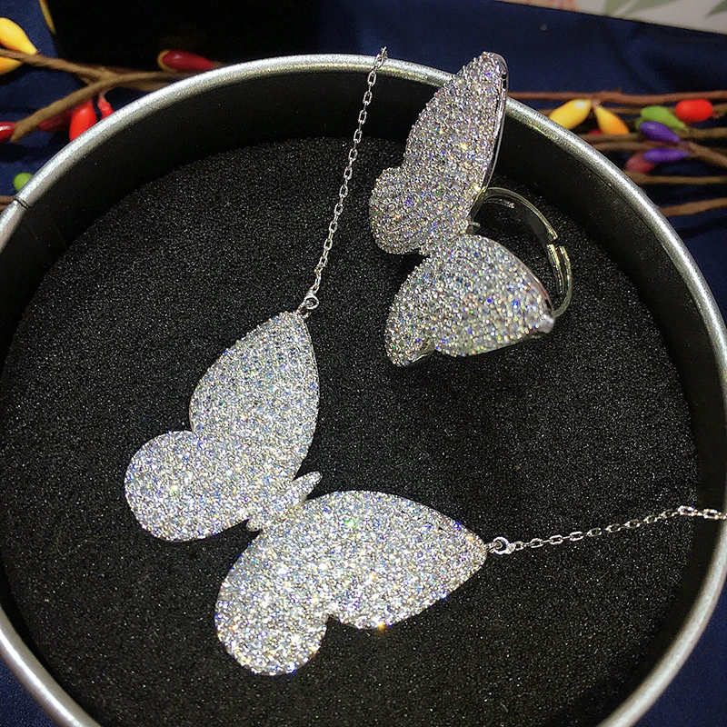 Gaola Для женщин jewelry buttertfly CZ Drop Цепочки и ожерелья Серьги Серебряные Цвет комплект ювелирных подарок gld1154-gle1714