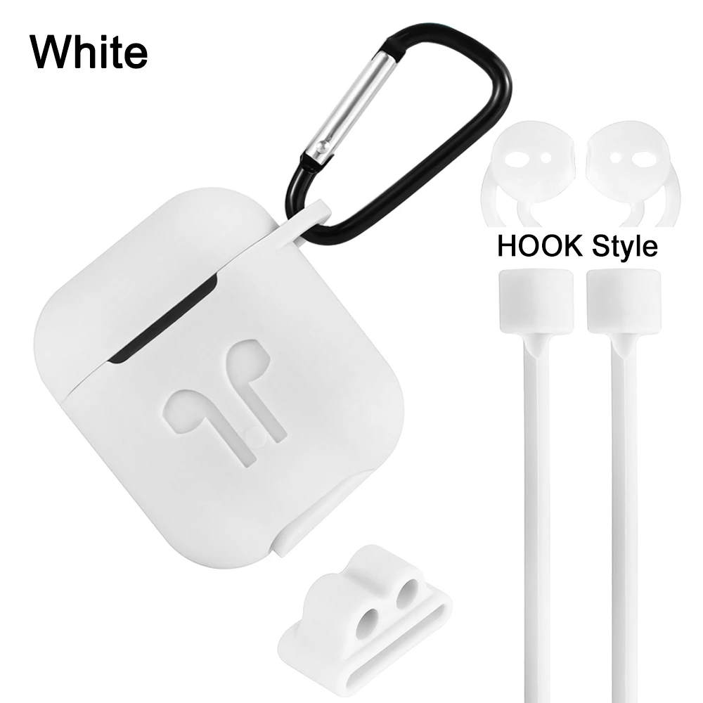 white 5в1 чехол для наушников для AirPods Ударопрочный силиконовый защитный чехол с крючками с анти-потерянными проводами наушники для AirPods - Цвет: white