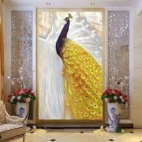 custom wall cloth european style white yellow peacock photo murals wallpaper living room hotel entrance wall painting home decor