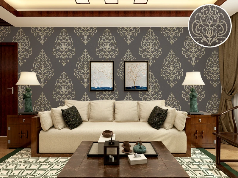 Новый рулон обоев с крупным дамасским узором, тиснением 3D, золотисто-коричневого цвета, винтажный шикарный французский стиль для облицовки стен.