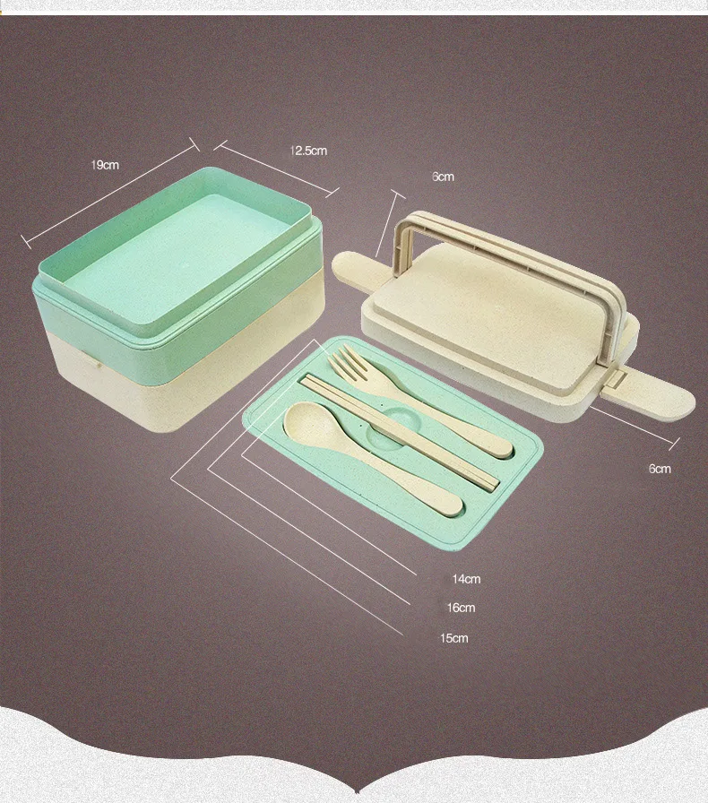Японский пшеничный соломенный Bento Box студенческий многослойный портативный контейнер для еды Ланч-бокс для детей микроволновые палочки для еды+ вилка+ ложка
