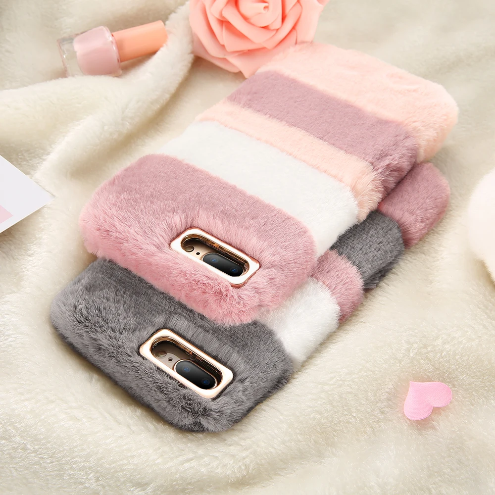 Kisscase Плюшевый чехол для iPhone 6S 6 7 8 Plus Cover Colorful Fluffy Fur Soft Phone Shells X 5S 5 SE Чехлы Fundas Coque на