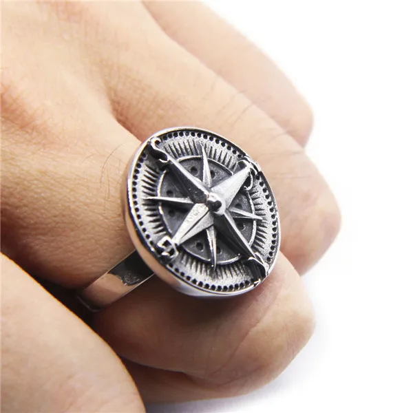Прямая поставка Крутое кольцо с компасом из нержавеющей стали 316L мужское и