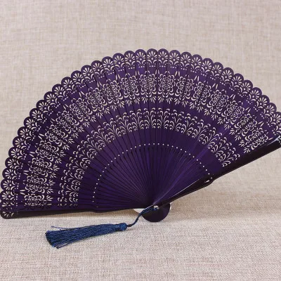 18.5cm purple crown Китайский стиль Бамбуковый вентилятор классический мини ручной вентилятор выдолбленный Дамский подарок ручной работы винтажный Складной вентилятор для лета - Цвет: 18.5cm purple crown