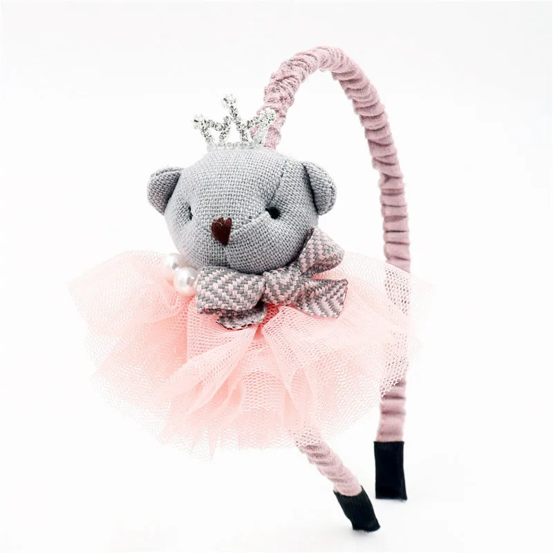 2019 Lace flower Bear doll Crown pearl Hairbands Gauze Hair accessories for girl lovely hair bands hoop Cartoon Princess Headban | Детская