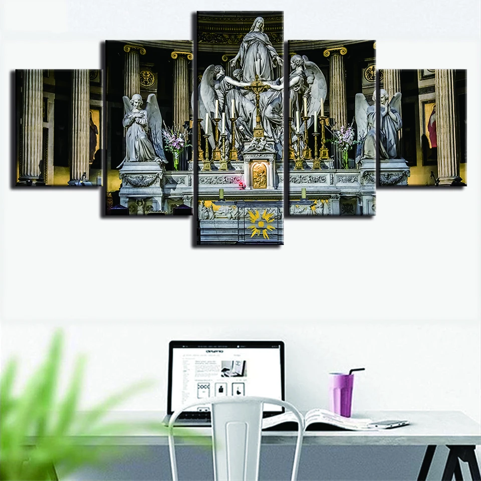 HD Printed Modern Painting On Canvas 5 Panels Jesus Christian Church Wall Art Pictures Home Decoration Posters Unframed | Дом и сад