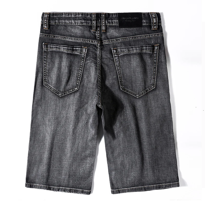 Мужские эластичные шорты прямые облегающие джинсы серого цвета большие размеры
