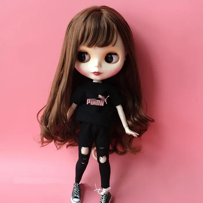 Цвет: желтый Комплект одежды из 2 предметов для куклы blyth 1/6 футболка+ штаны для куклы blyth jean, комплект одежды для куклы Барби, аксессуары для 1/6 - Цвет: Цвет: желтый