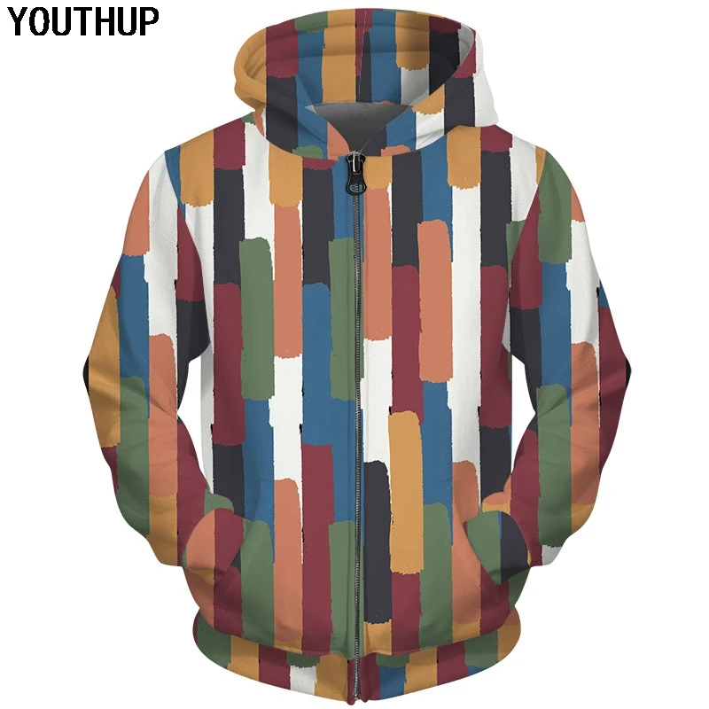 

Толстовка YOUTHUP 2020 с 3D принтом в полоску для мужчин и женщин, мужские толстовки на молнии с капюшоном, свитшоты, мужское забавное пальто, женск...