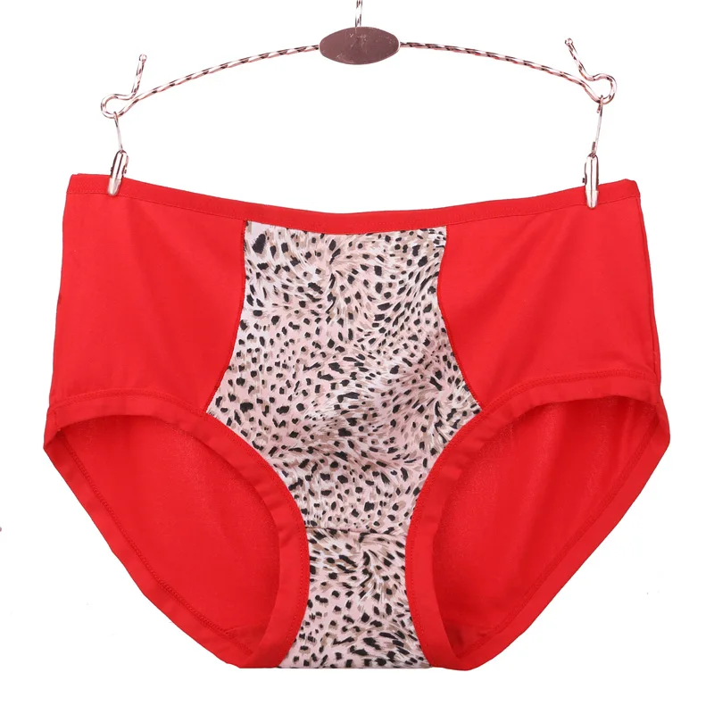 Plus Size European Sexy Leopard Briefs Mid Waist Cotton Lingerie Breathable Comfort Underwear Women Panties | Женская одежда