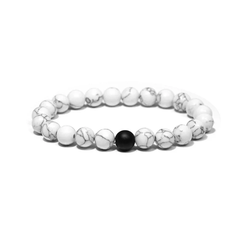 ND8495WHITE Регулируемые браслеты из бисера, 2 шт./лот, Набор браслетов из натуральной лавы, хаулитовый камень, белый черный плетеный браслет макраме для женщин и мужчин - Окраска металла: ND8495WHITE
