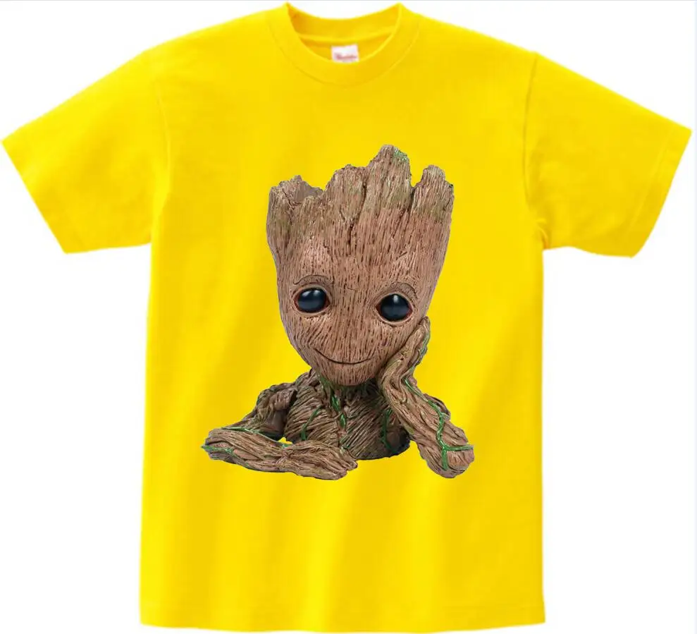 Детская футболка с надписью «Baby I Am Groot» для детей, летние футболки с короткими рукавами, топы, одежда Детские Забавные футболки костюм для От 3 до 9 лет Топ для мальчиков и девочек - Цвет: yellow childreTshirt