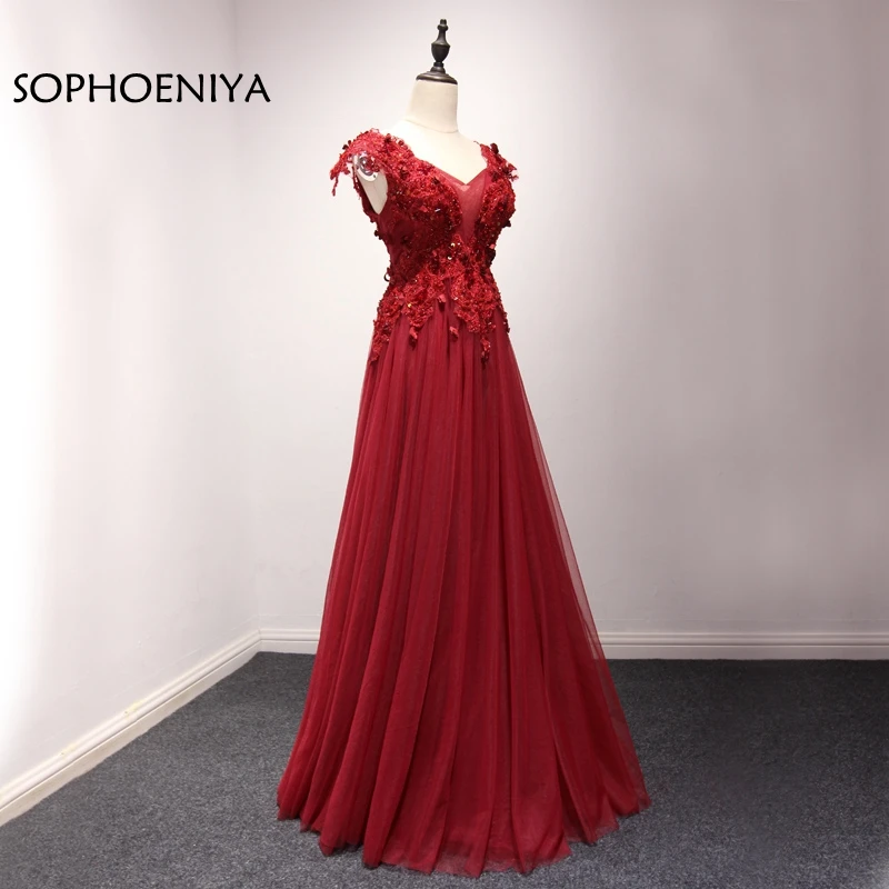 

New Arrival V Neck Red Lace Evening dress long 2021 Abendkleider abiye vestidos de festa prom dresses robe de soiree